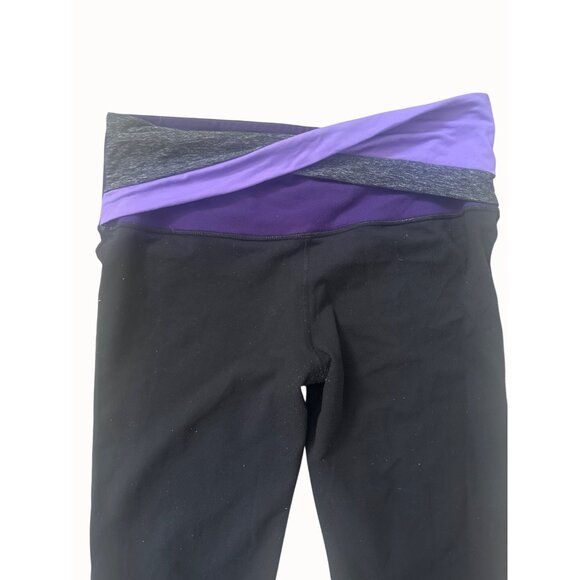 Lululemon athletica crossover Black Bootcut Yoga Pants Purple Gray Foldover   8 - Picture 1 of 6